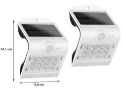LED Solar Wandleuchte 2er SET Außenleuchte Fassadenbeleuchtung Weiß 14,5x9,6cm