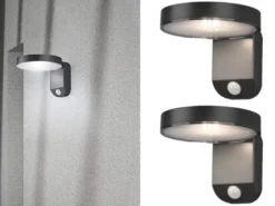 LED Solar Wandleuchte 2er Set Außenleuchten mit Bewegungsmelder in Anthrazit