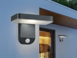 LED Solar Wandleuchte 2er Set Außenleuchten mit Bewegungsmelder in Anthrazit