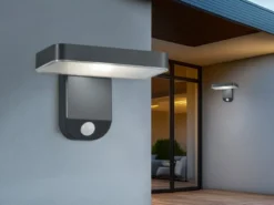 LED Solar Wandleuchte 2er Set Außenleuchten mit Bewegungsmelder in Anthrazit