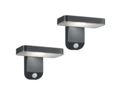 LED Solar Wandleuchte 2er Set Außenleuchten mit Bewegungsmelder in Anthrazit