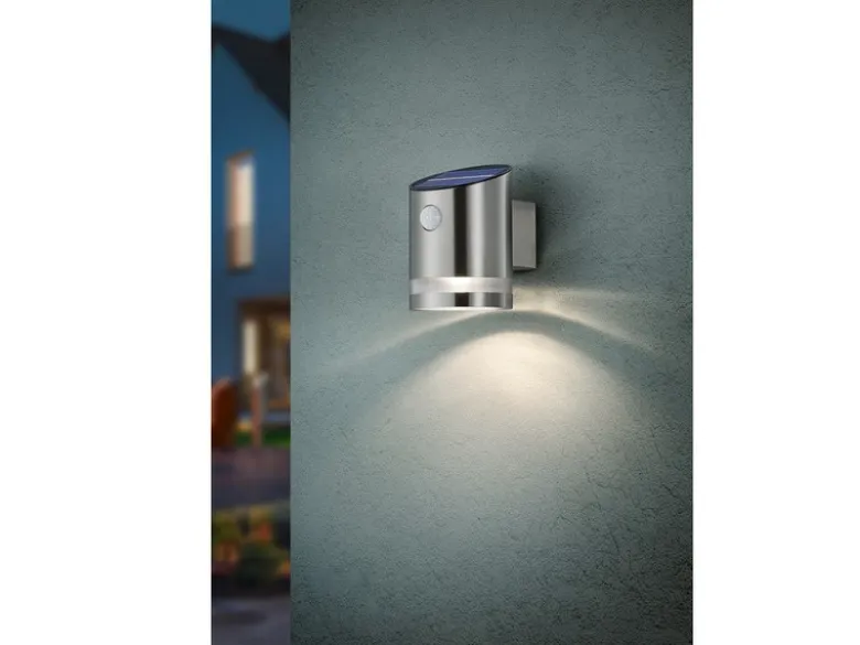 LED Solar Wandleuchte 2er Set Außenleuchte mit Bewegungsmelder Silber matt