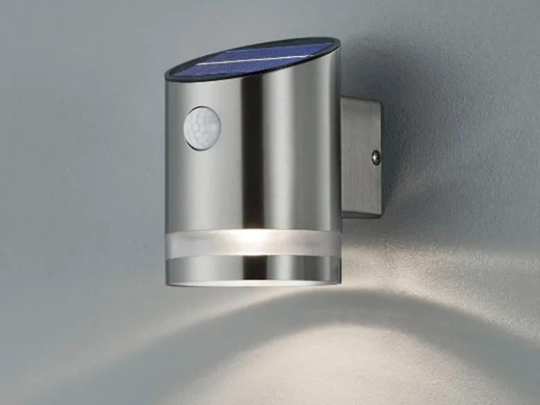 LED Solar Wandleuchte 2er Set Außenleuchte mit Bewegungsmelder Silber matt