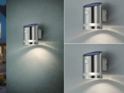 LED Solar Wandleuchte 2er Set Außenleuchte mit Bewegungsmelder Silber matt