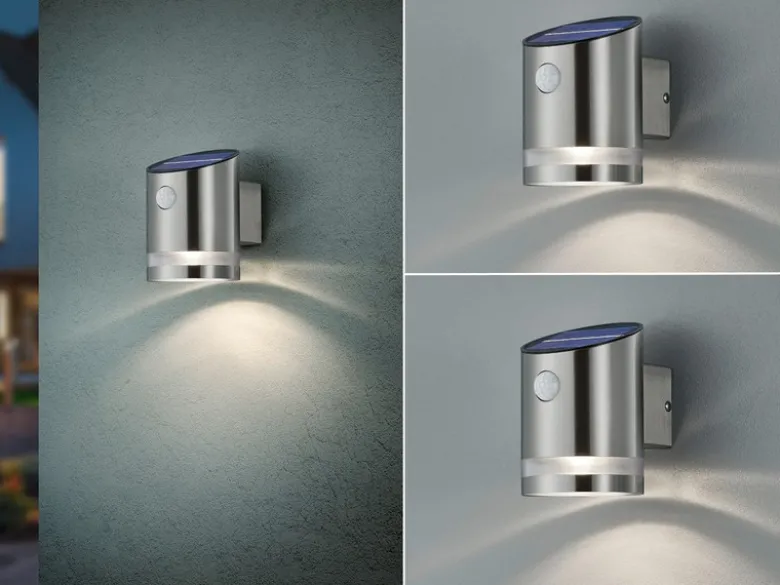 LED Solar Wandleuchte 2er Set Außenleuchte mit Bewegungsmelder Silber matt