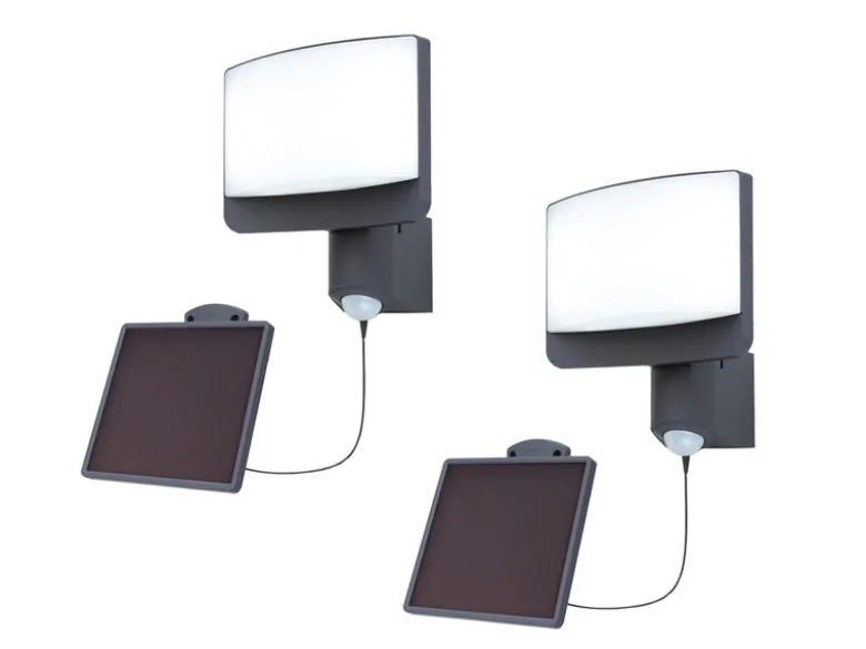 LED Solar Wandleuchte 2er SET mit Bewegungsmelder IP54, Breite 18cm