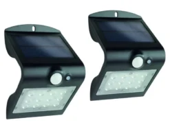 LED Solar Wandleuchten 2er SET Außenleuchte Hausbeleuchtung Schwarz 14,5x9,6cm