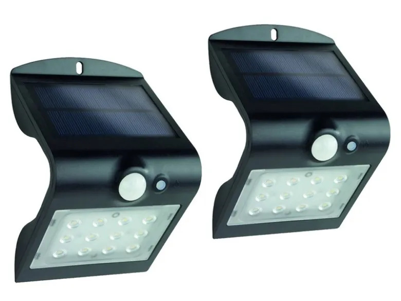 LED Solar Wandleuchten 2er SET Außenleuchte Hausbeleuchtung Schwarz 14,5x9,6cm