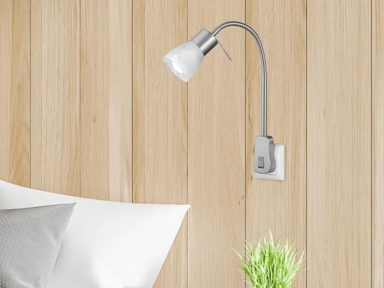 LED Steckerspot LEVISTO mit Schalter und Flexarm, Silber Höhe 40cm