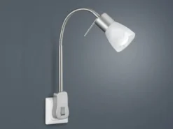 LED Steckerspot LEVISTO mit Schalter und Flexarm, Silber Höhe 40cm
