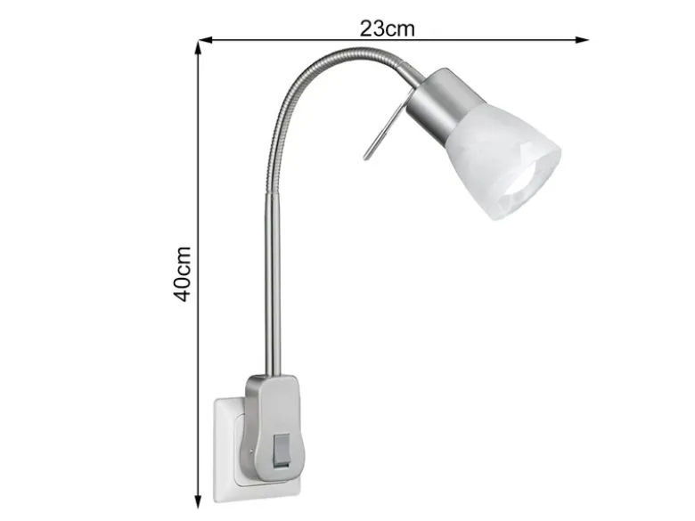 LED Steckerspot LEVISTO mit Schalter und Flexarm, Silber Höhe 40cm