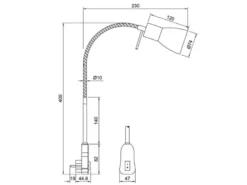 LED Steckerspot LEVISTO mit Schalter und Flexarm, Silber Höhe 40cm