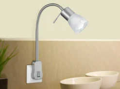LED Steckerspot LEVISTO mit Schalter und Flexarm, Silber Höhe 40cm