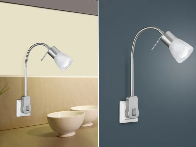 LED Steckerspot LEVISTO mit Schalter und Flexarm, Silber Höhe 40cm