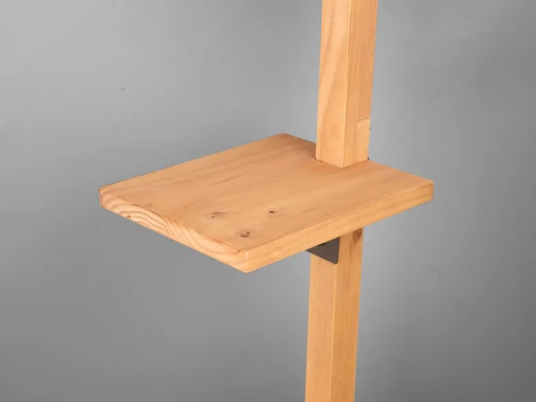 LED Stehlampe aus Holz mit Ablagen & Metallschirm Silber antik, Höhe 165cm