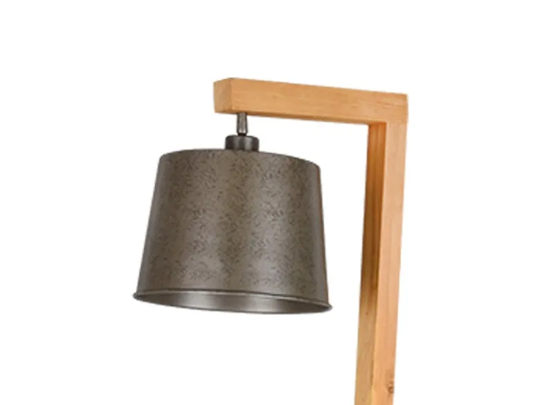 LED Stehlampe aus Holz mit Ablagen & Metallschirm Silber antik, Höhe 165cm
