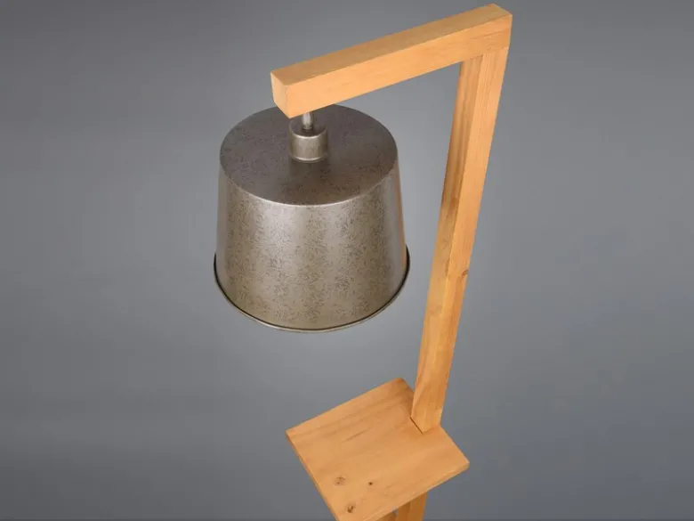 LED Stehlampe aus Holz mit Ablagen & Metallschirm Silber antik, Höhe 165cm
