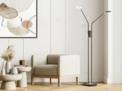 LED Stehlampe DENT Schwarz 2-flammig mit Dimmer, Höhe 150cm