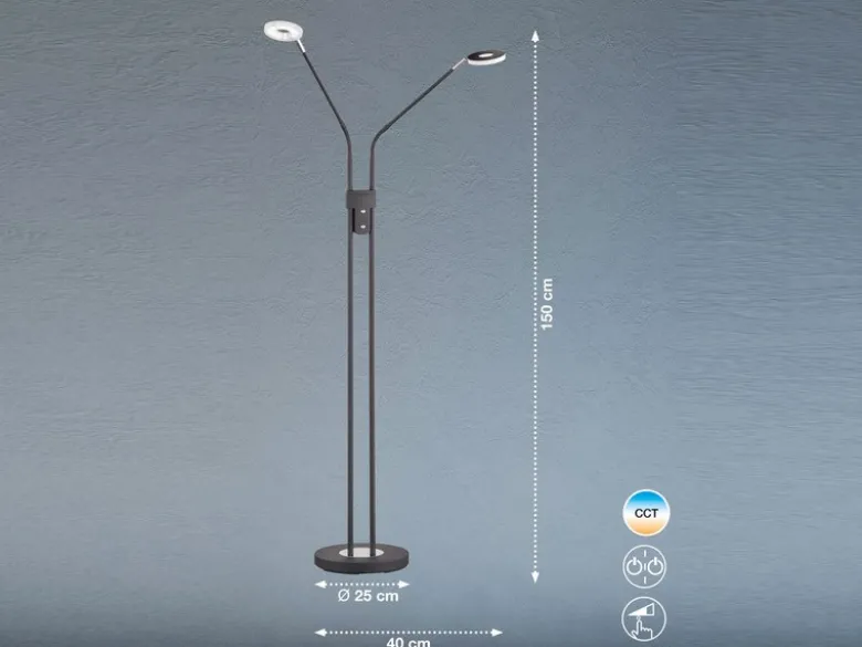LED Stehlampe DENT Schwarz 2-flammig mit Dimmer, Höhe 150cm