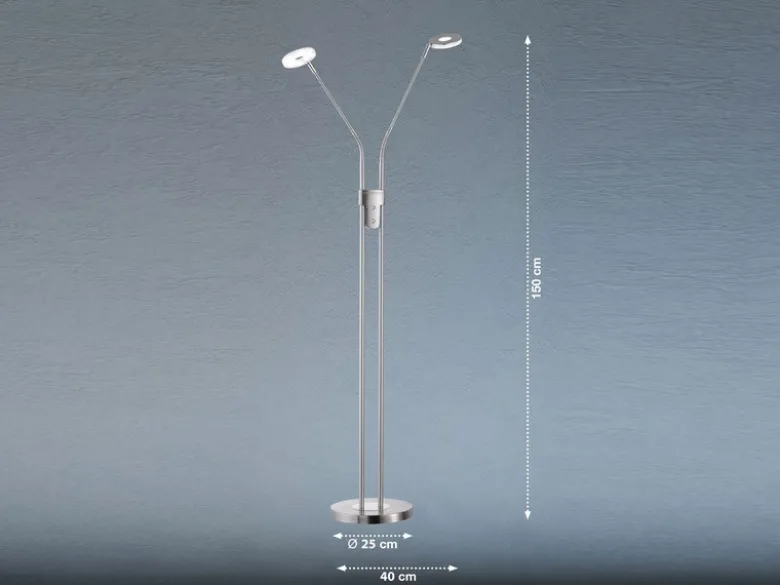 LED Stehlampe DENT Silber 2-flammig mit Dimmer, Höhe 150cm