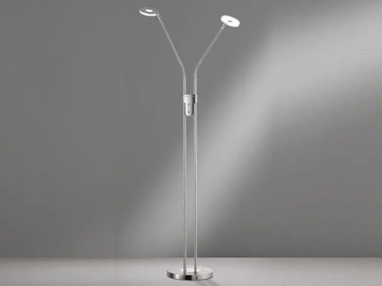 LED Stehlampe DENT Silber 2-flammig mit Dimmer, Höhe 150cm