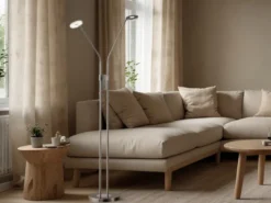LED Stehlampe DENT Silber 2-flammig mit Dimmer, Höhe 150cm