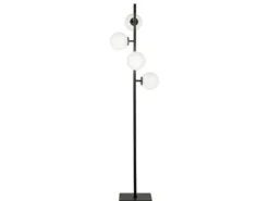 LED Stehlampe 4-flammig Schwarz mit Glaskugeln in Opalweiß, Höhe 150cm