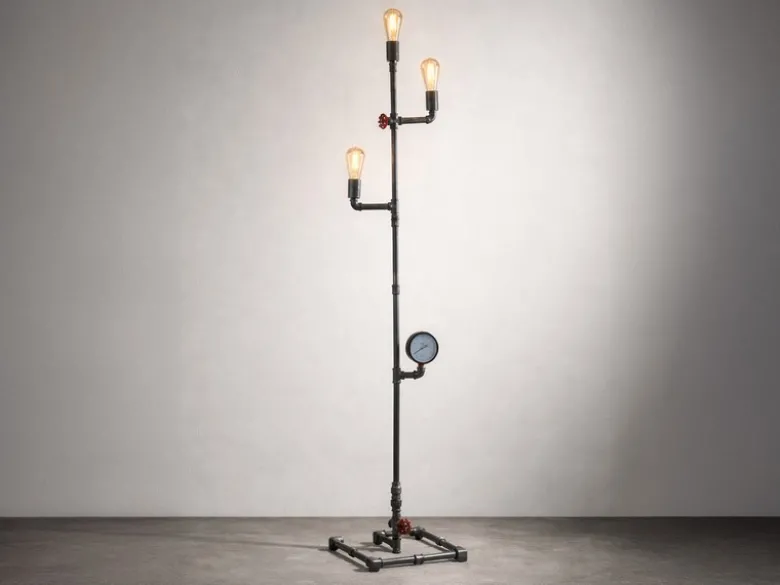 LED Stehlampe 3-flammig Wasserrohr Optik in Grau antik, Höhe 159cm