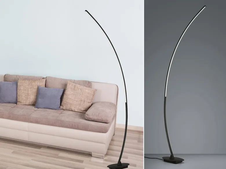 LED Stehlampe gebogen SOLO Metall Schwarz Höhe 158cm Ausladung 35cm