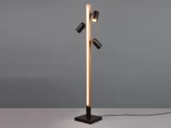 LED Stehlampe Holz / Schwarz matt, 3 Spots schwenkbar, Höhe 130cm