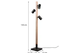 LED Stehlampe Holz / Schwarz matt, 3 Spots schwenkbar, Höhe 130cm