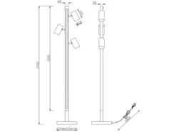 LED Stehlampe Holz / Silber matt, 3 Spots schwenkbar, Höhe 130cm