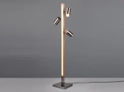 LED Stehlampe Holz / Silber matt, 3 Spots schwenkbar, Höhe 130cm