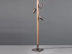 LED Stehlampe Holz / Silber matt, 3 Spots schwenkbar, Höhe 130cm