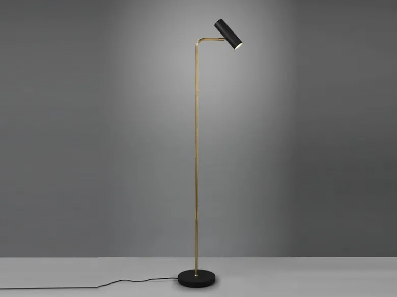 LED Stehlampe in Messing & Schwarz matt, Spot schwenkbar, Höhe 151cm