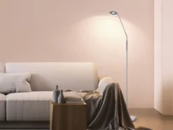 LED Stehlampe Leselampe DENT Silber mit Dimmer, Höhe 150cm