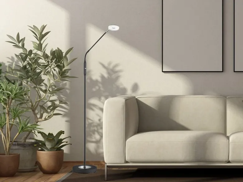 LED Stehlampe Leselampe DENT Schwarz mit Dimmer, Höhe 150cm