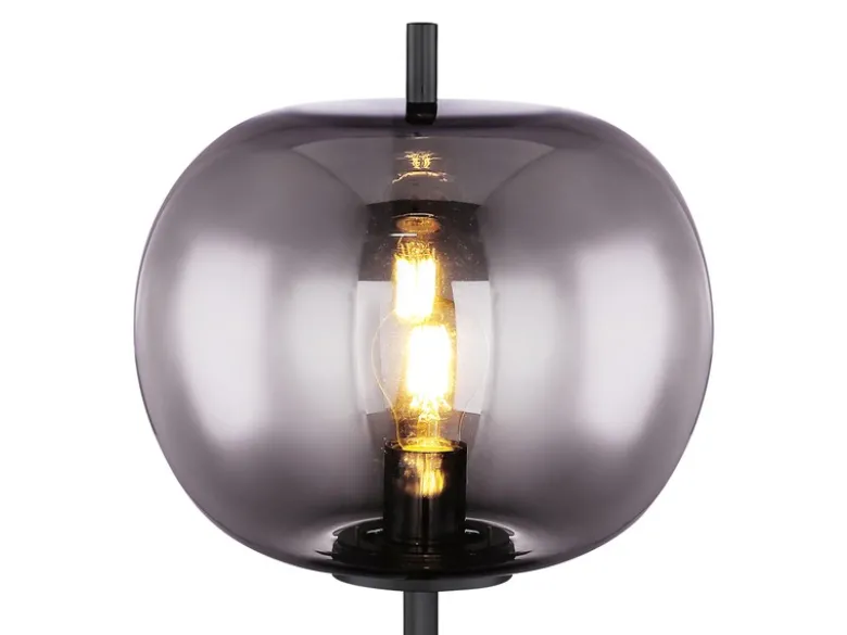 LED Stehlampe mit Rauchglas Lampenschirm Ø 30cm, Metall Schwarz