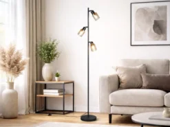 LED Stehlampe mit 3 schwenkbaren Glas Spots Amberfarbig, Höhe 154cm