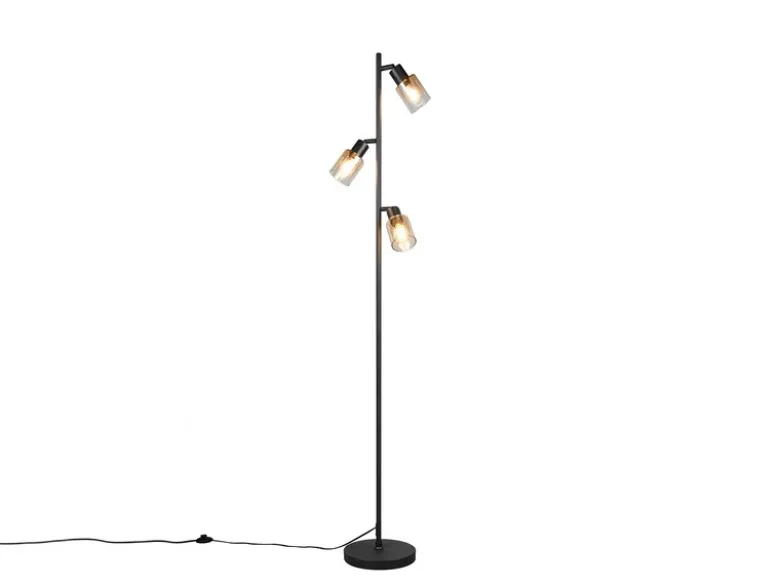 LED Stehlampe mit 3 schwenkbaren Glas Spots Amberfarbig, Höhe 154cm