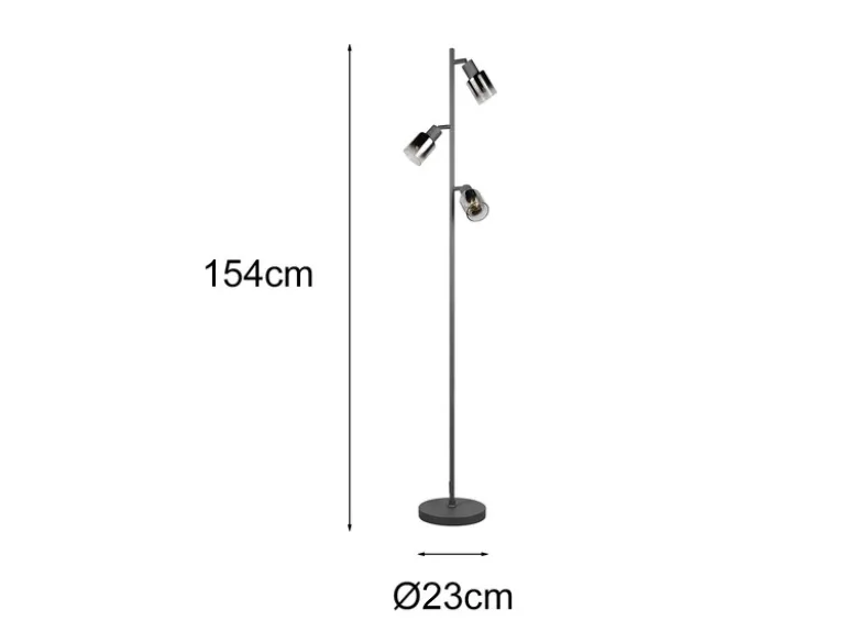 LED Stehlampe mit 3 schwenkbaren Glas Spots Chromfarbig, Höhe 154cm