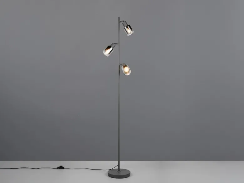 LED Stehlampe mit 3 schwenkbaren Glas Spots Chromfarbig, Höhe 154cm
