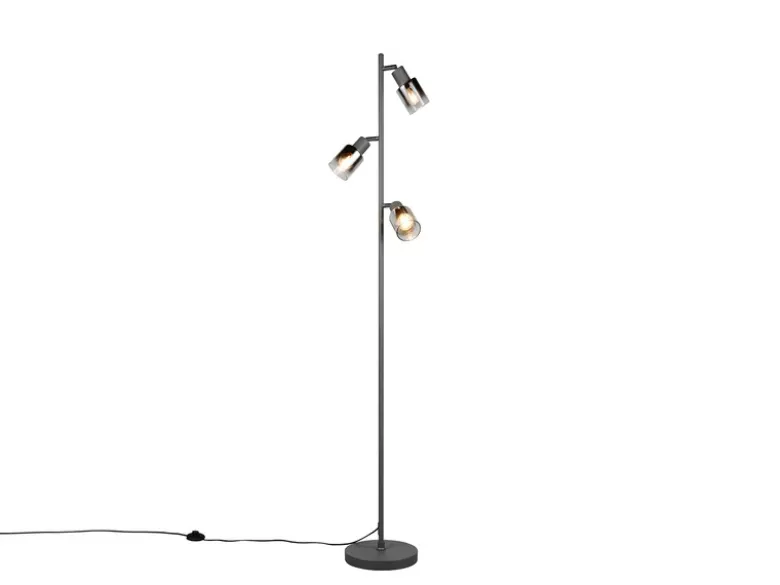 LED Stehlampe mit 3 schwenkbaren Glas Spots Chromfarbig, Höhe 154cm