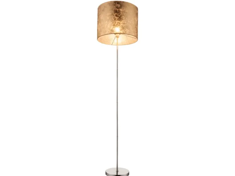 LED Stehlampe mit Stoff Lampenschirm goldfarbig, Höhe 160cm
