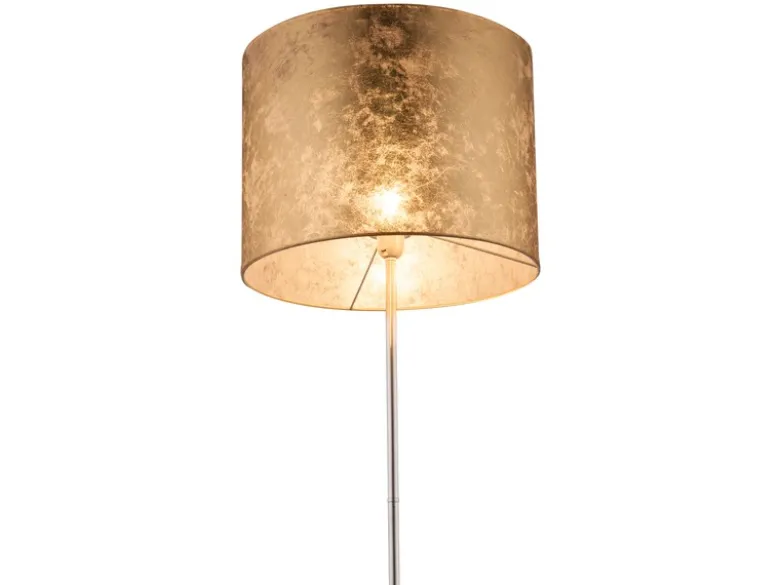 LED Stehlampe mit Stoff Lampenschirm goldfarbig, Höhe 160cm
