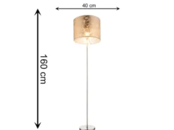 LED Stehlampe mit Stoff Lampenschirm goldfarbig, Höhe 160cm