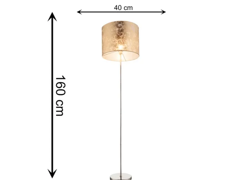 LED Stehlampe mit Stoff Lampenschirm goldfarbig, Höhe 160cm