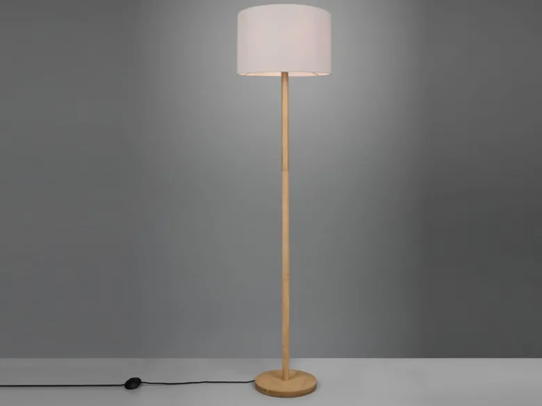 LED Stehlampe mit Stoff Lampenschirm Weiß & Holz Fuß Höhe 162cm