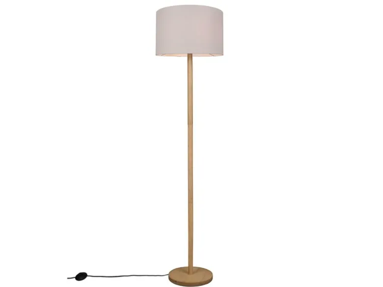 LED Stehlampe mit Stoff Lampenschirm Weiß & Holz Fuß Höhe 162cm