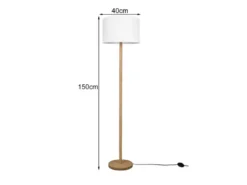 LED Stehlampe mit Stoff Lampenschirm Weiß & Holz Fuß Höhe 162cm